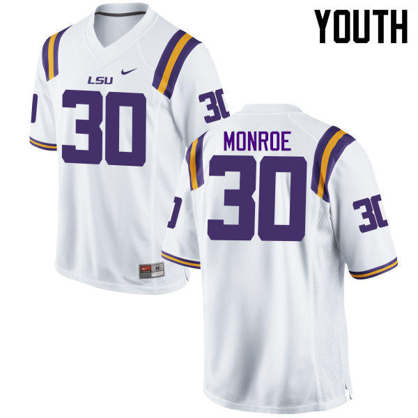 Youth LSU Tigers #30 Eric Monroe College Football Jerseys Game-White